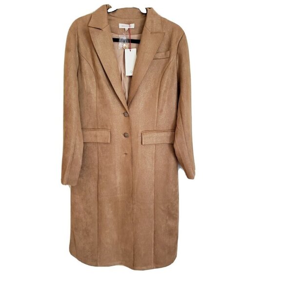 NWT SOLITAIRE WOMENS COAT TAN WITH GLITTER THREAD SIZE XL - Picture 1 of 7